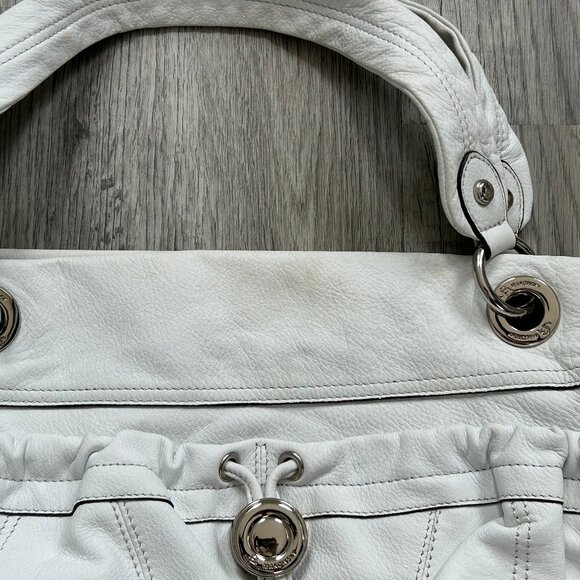 B. Makowsky White Leather Shoulder Bag Leopard Lining Boho Chic L - Picture 4 of 10